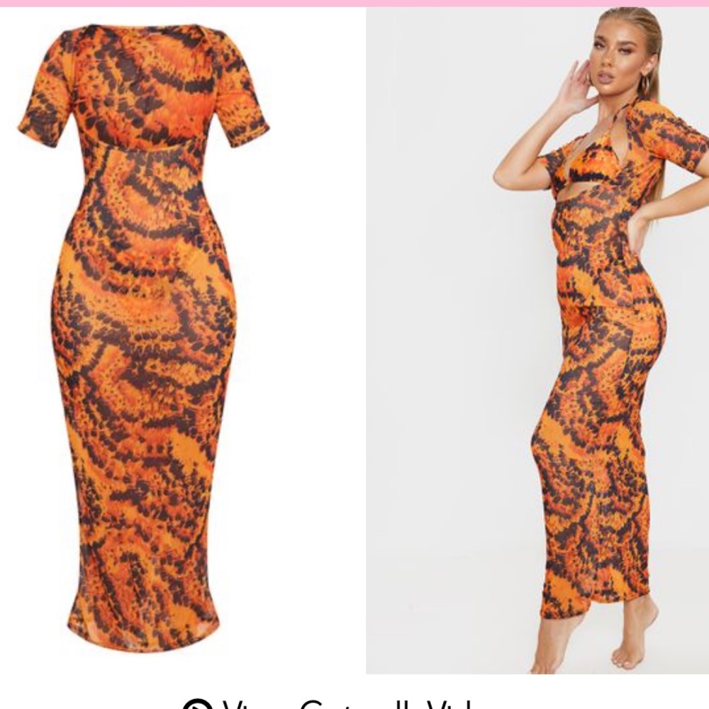 Orange Short Sleeve Mesh Maxi Dress & bottoms